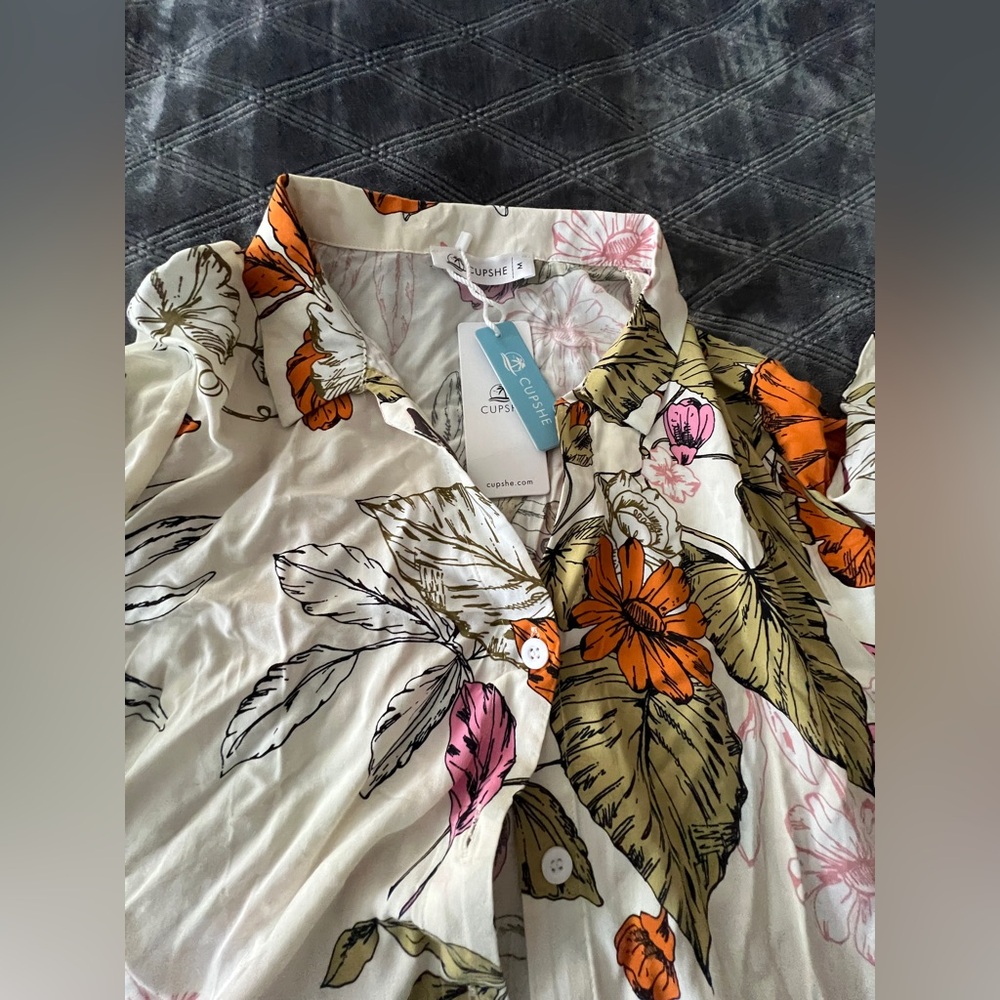 CUPSHE Women Floral Shirt Dress  3/4 Sleeve Button Down Size M NEW